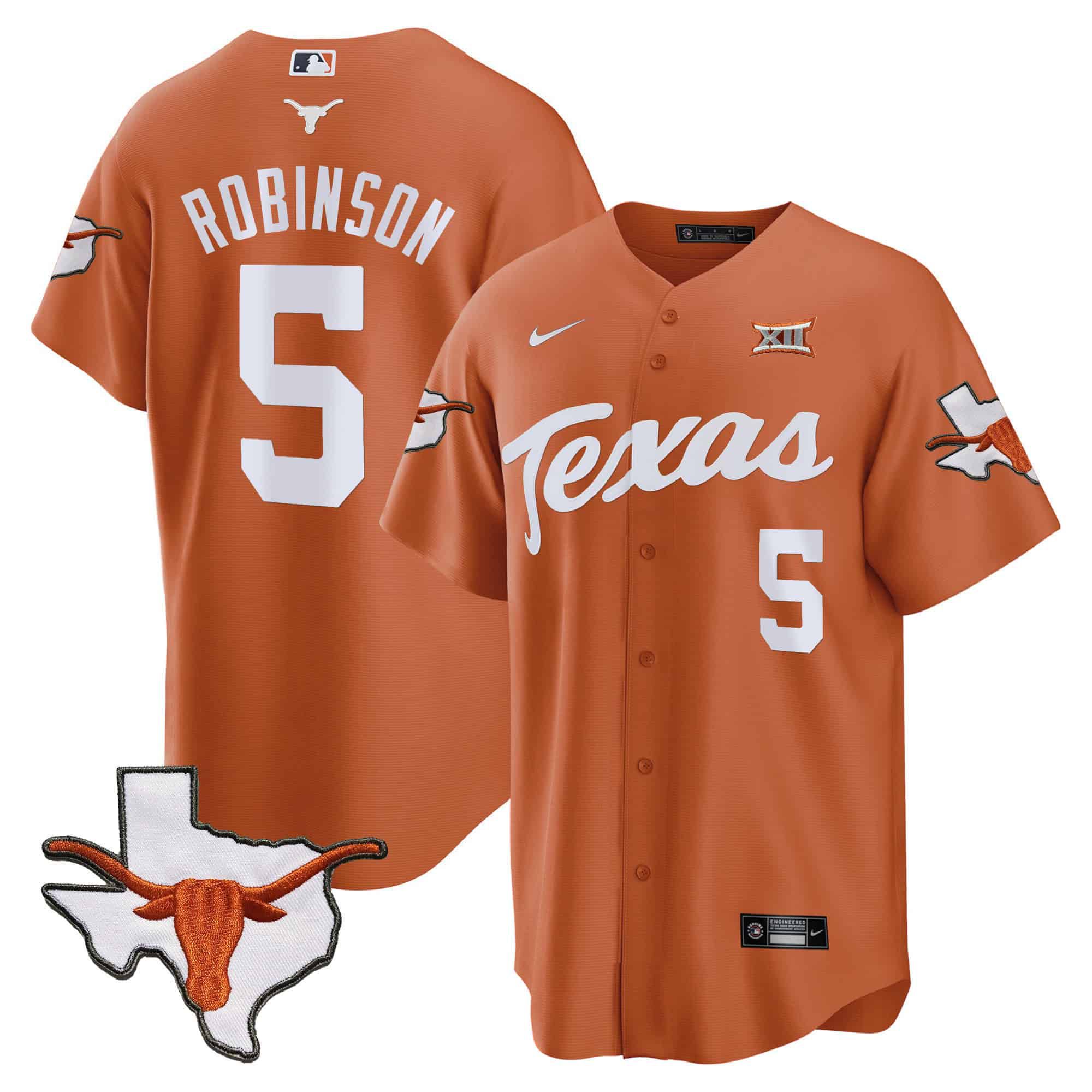 Men Texas Longhorns #5 Robinson Orange 2024 Baseball NCAA Jersey style 1->indianapolis colts->NFL Jersey